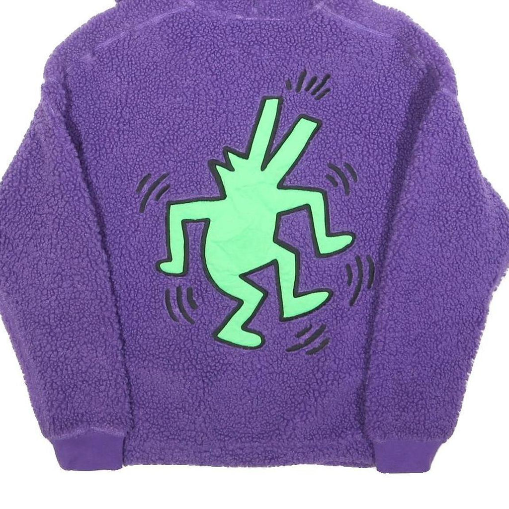 KEITH HARING Womens Purple ¼ Zip Hooded Fleece Hoodie S Artistic Graphic