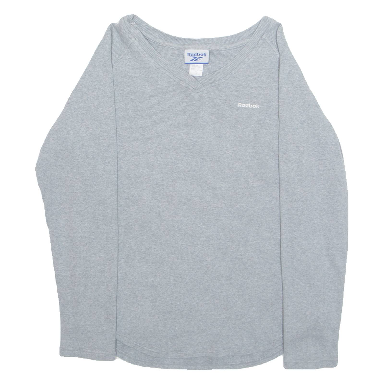 REEBOK Womens T-Shirt Grey Long Sleeve V-Neck S
