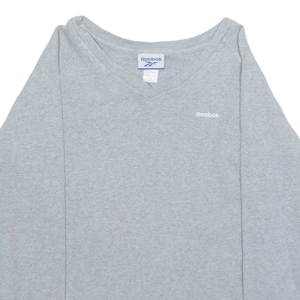 REEBOK Womens T-Shirt Grey Long Sleeve V-Neck S