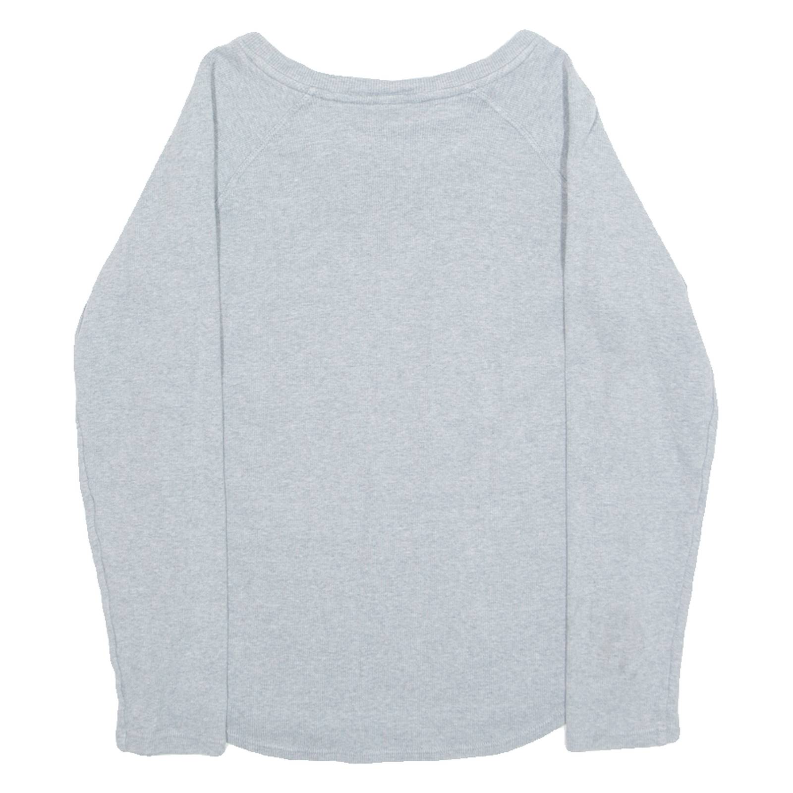 REEBOK Womens T-Shirt Grey Long Sleeve V-Neck S