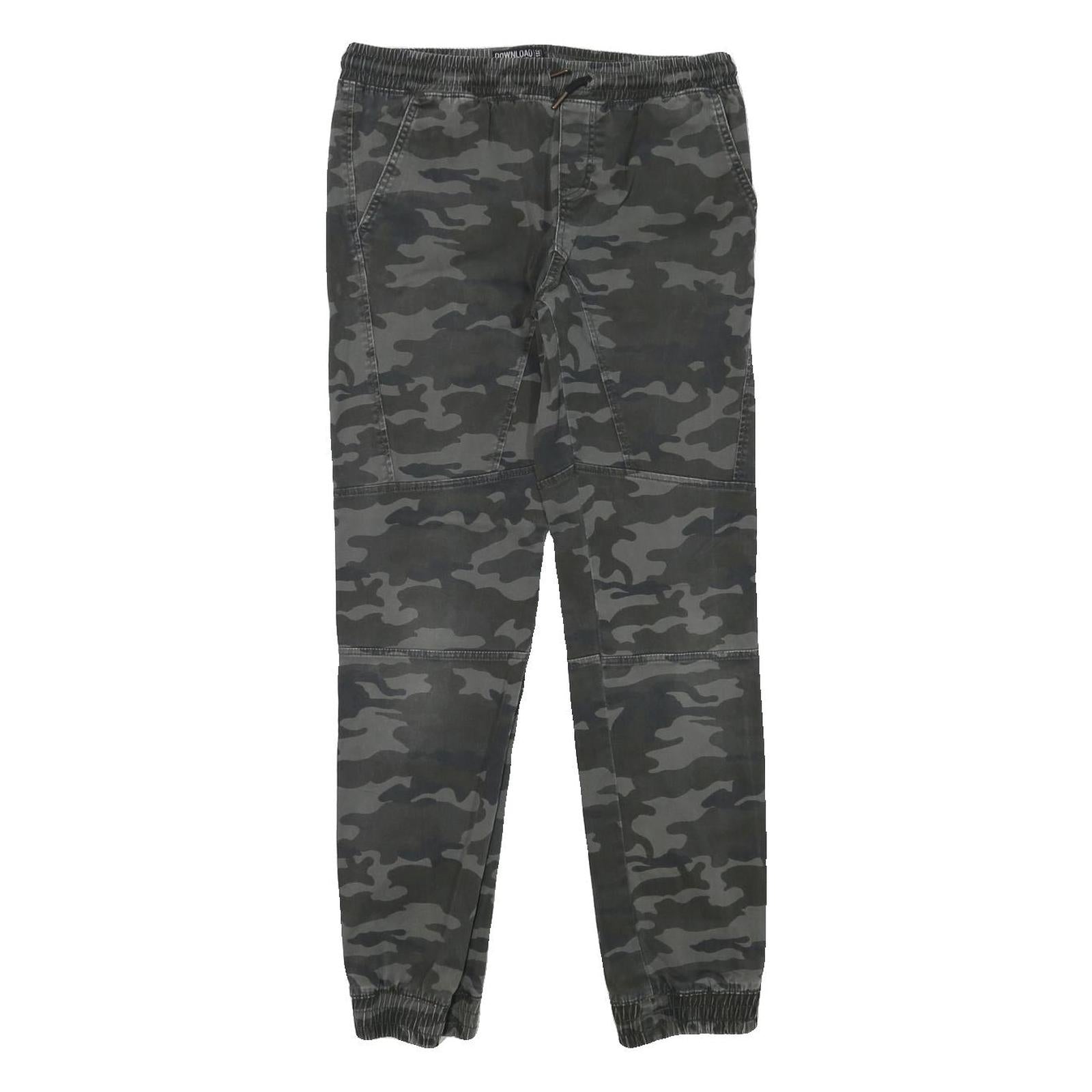 DOWNLOAD Mens Cotton Blend Grey Camouflage Slim Drawstring Trousers W30 L29