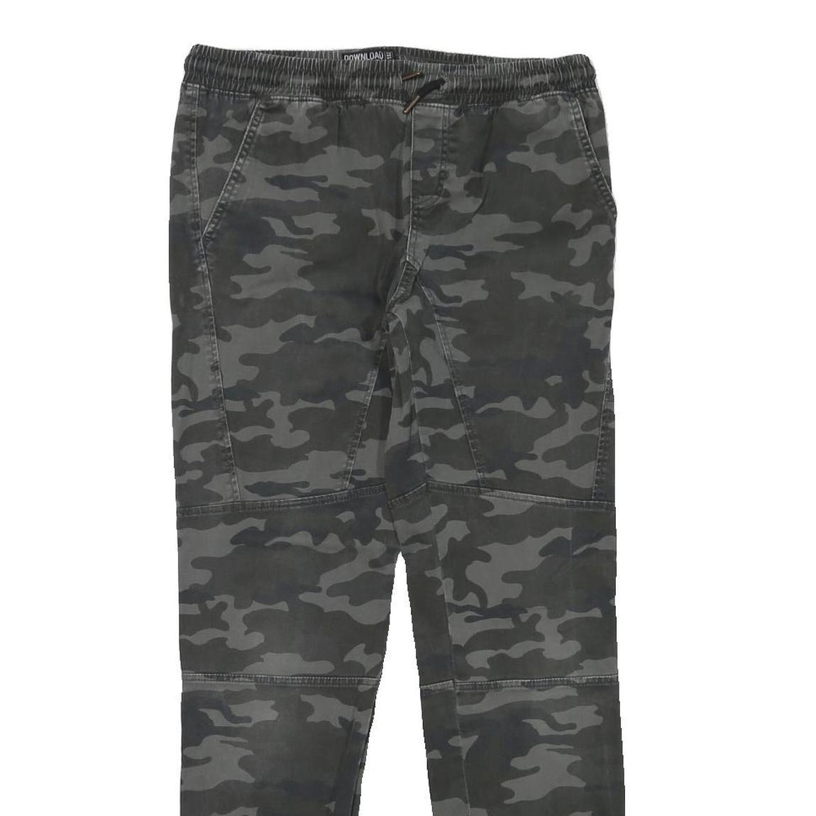 DOWNLOAD Mens Cotton Blend Grey Camouflage Slim Drawstring Trousers W30 L29