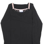 REEBOK Womens Black & Pink Basic Long Sleeve V-Neck Top UK 10 Cotton Blend