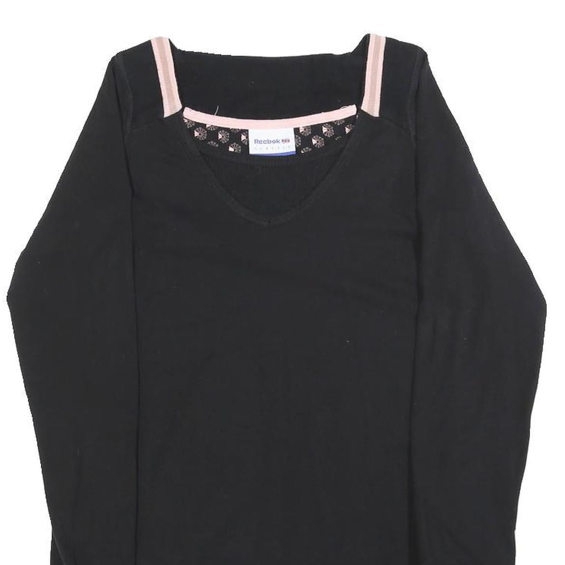 REEBOK Womens Black & Pink Basic Long Sleeve V-Neck Top UK 10 Cotton Blend
