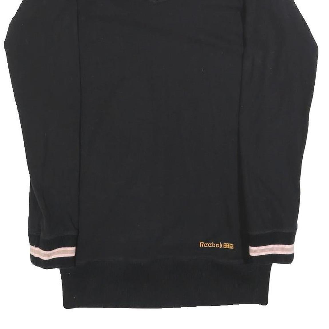 REEBOK Womens Black & Pink Basic Long Sleeve V-Neck Top UK 10 Cotton Blend