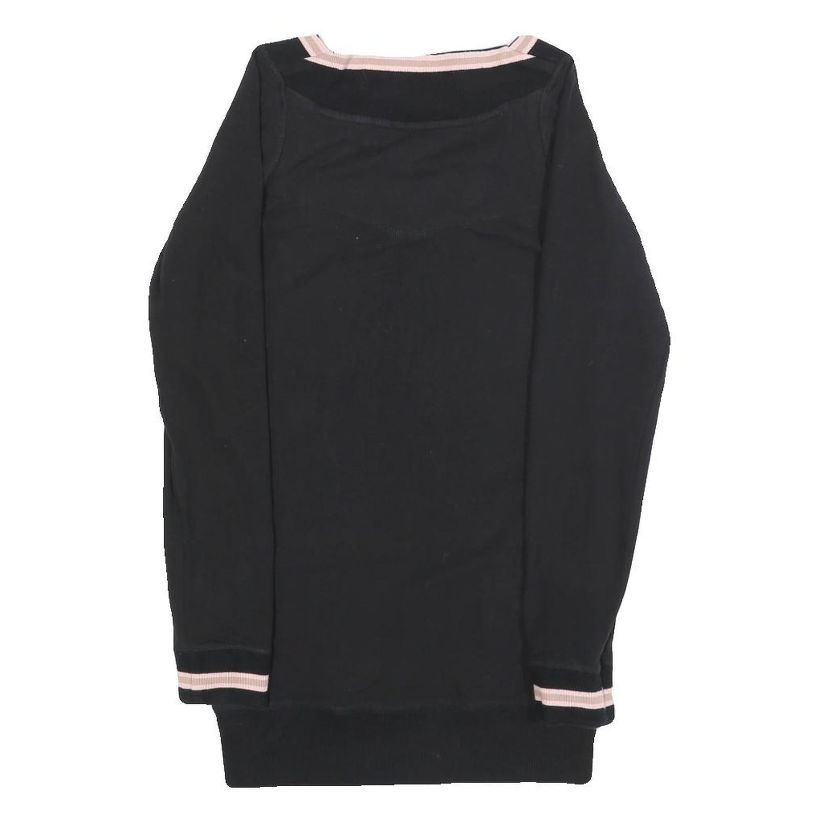 REEBOK Womens Black & Pink Basic Long Sleeve V-Neck Top UK 10 Cotton Blend