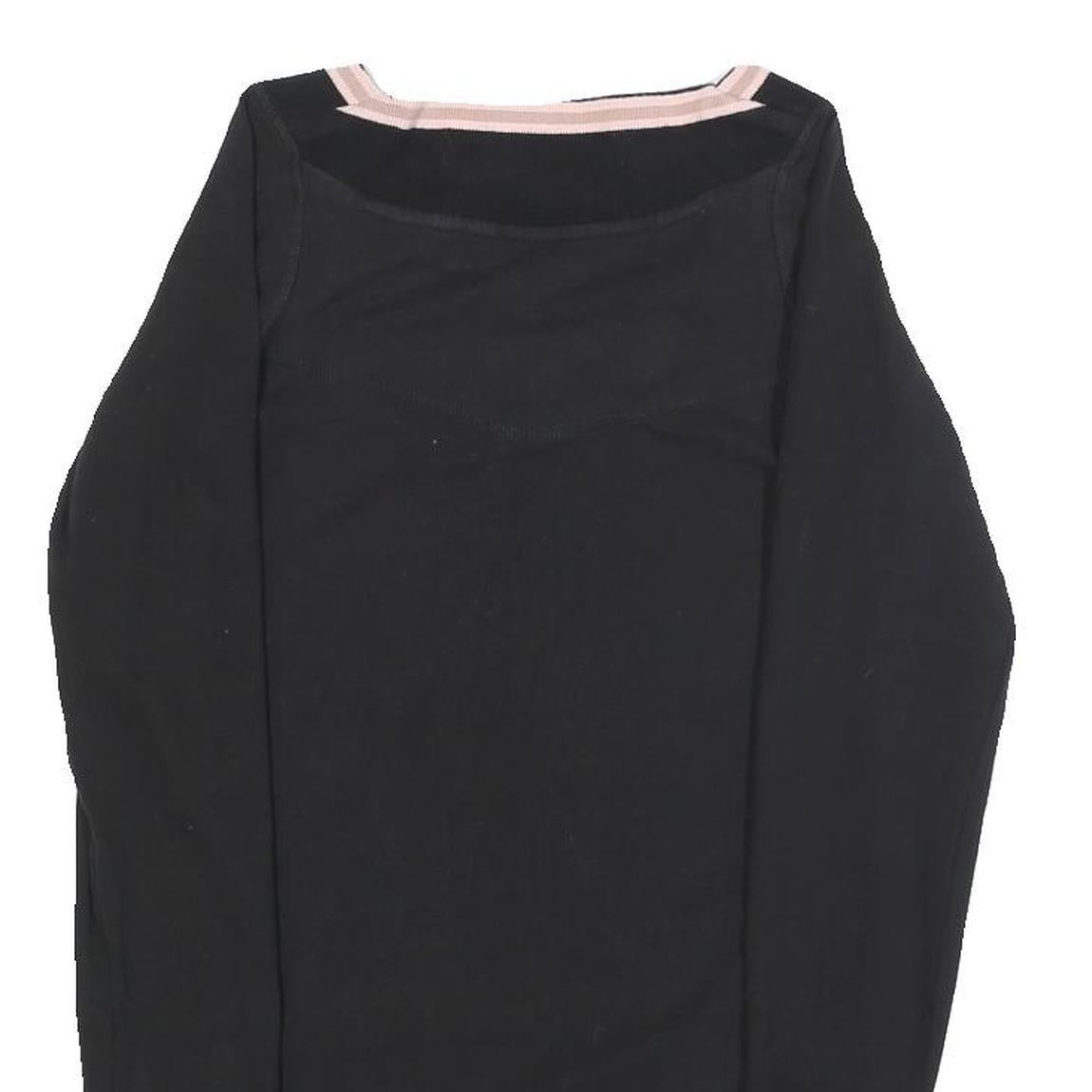 REEBOK Womens Black & Pink Basic Long Sleeve V-Neck Top UK 10 Cotton Blend