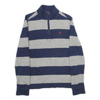 POLO RALPH LAUREN Mens Navy & Grey Striped Pattern Zip Neck Jumper Cable Knit S