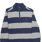 POLO RALPH LAUREN Mens Navy & Grey Striped Pattern Zip Neck Jumper Cable Knit S