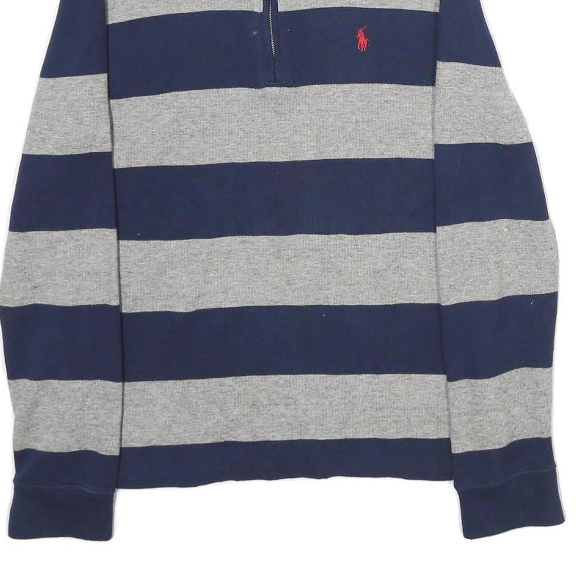 POLO RALPH LAUREN Mens Navy & Grey Striped Pattern Zip Neck Jumper Cable Knit S