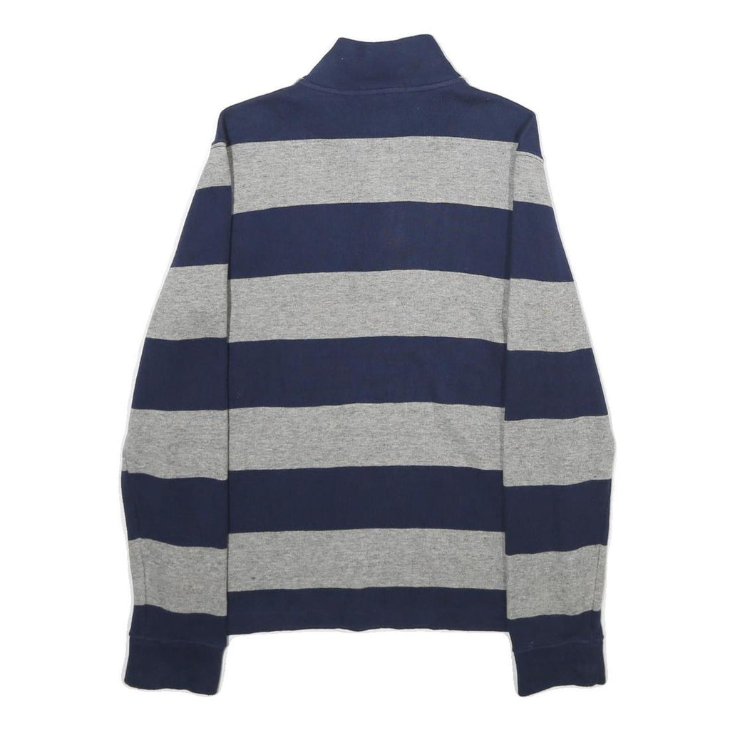 POLO RALPH LAUREN Mens Navy & Grey Striped Pattern Zip Neck Jumper Cable Knit S