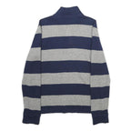 POLO RALPH LAUREN Mens Navy & Grey Striped Pattern Zip Neck Jumper Cable Knit S