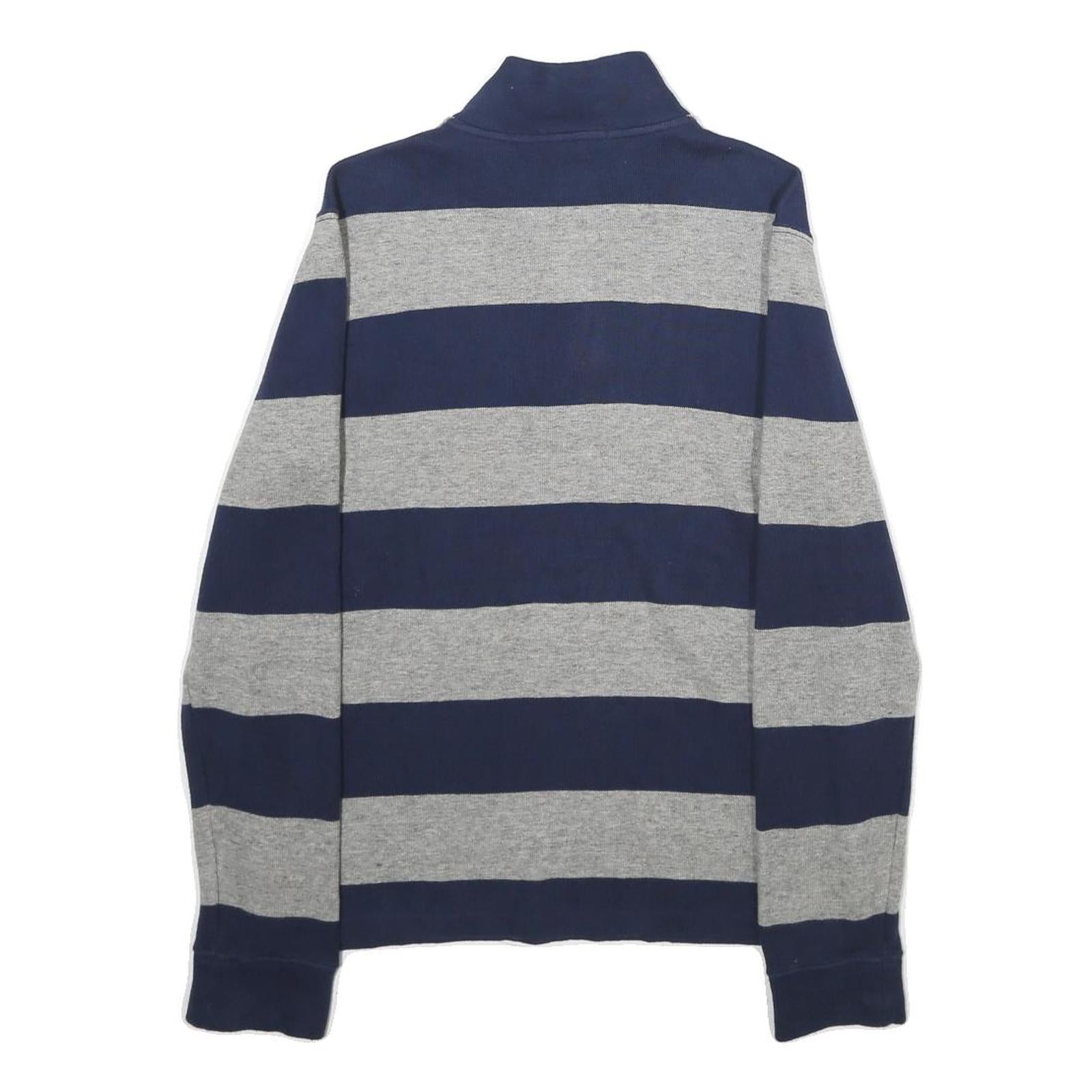 POLO RALPH LAUREN Mens Navy & Grey Striped Pattern Zip Neck Jumper Cable Knit S