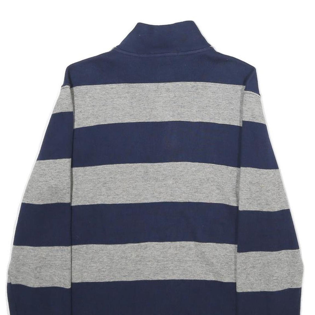 POLO RALPH LAUREN Mens Navy & Grey Striped Pattern Zip Neck Jumper Cable Knit S