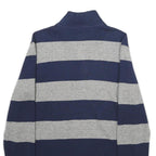 POLO RALPH LAUREN Mens Navy & Grey Striped Pattern Zip Neck Jumper Cable Knit S