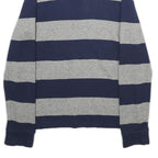 POLO RALPH LAUREN Mens Navy & Grey Striped Pattern Zip Neck Jumper Cable Knit S