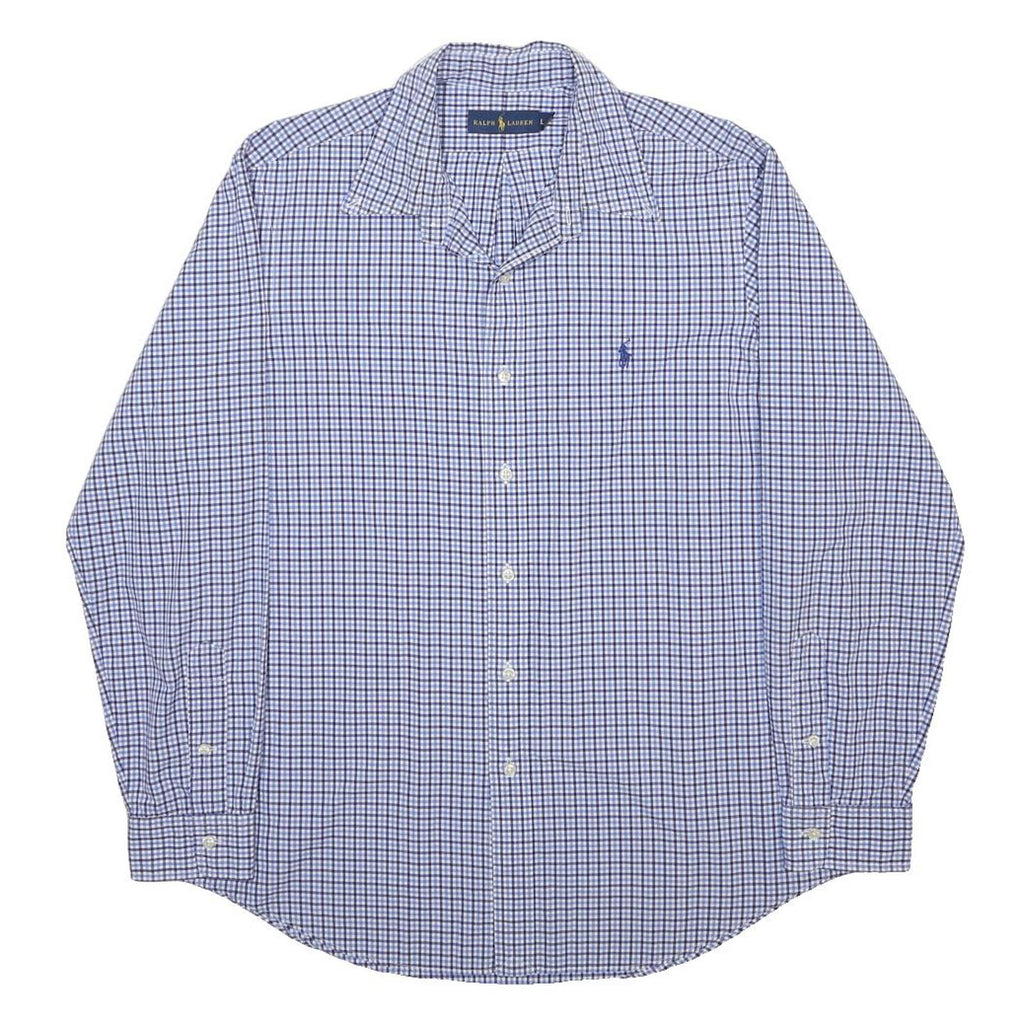 RALPH LAUREN Mens Blue Check Shirt L Cotton Classic Long Sleeve Button Collar