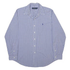 RALPH LAUREN Mens Blue Check Shirt L Cotton Classic Long Sleeve Button Collar