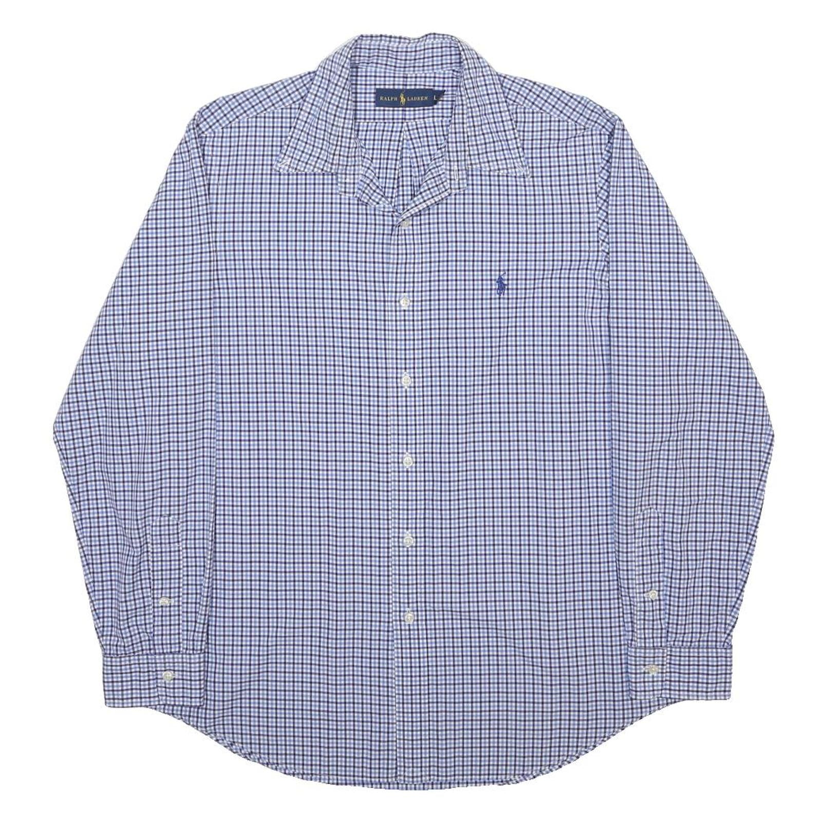 RALPH LAUREN Mens Blue Check Shirt L Cotton Classic Long Sleeve Button Collar