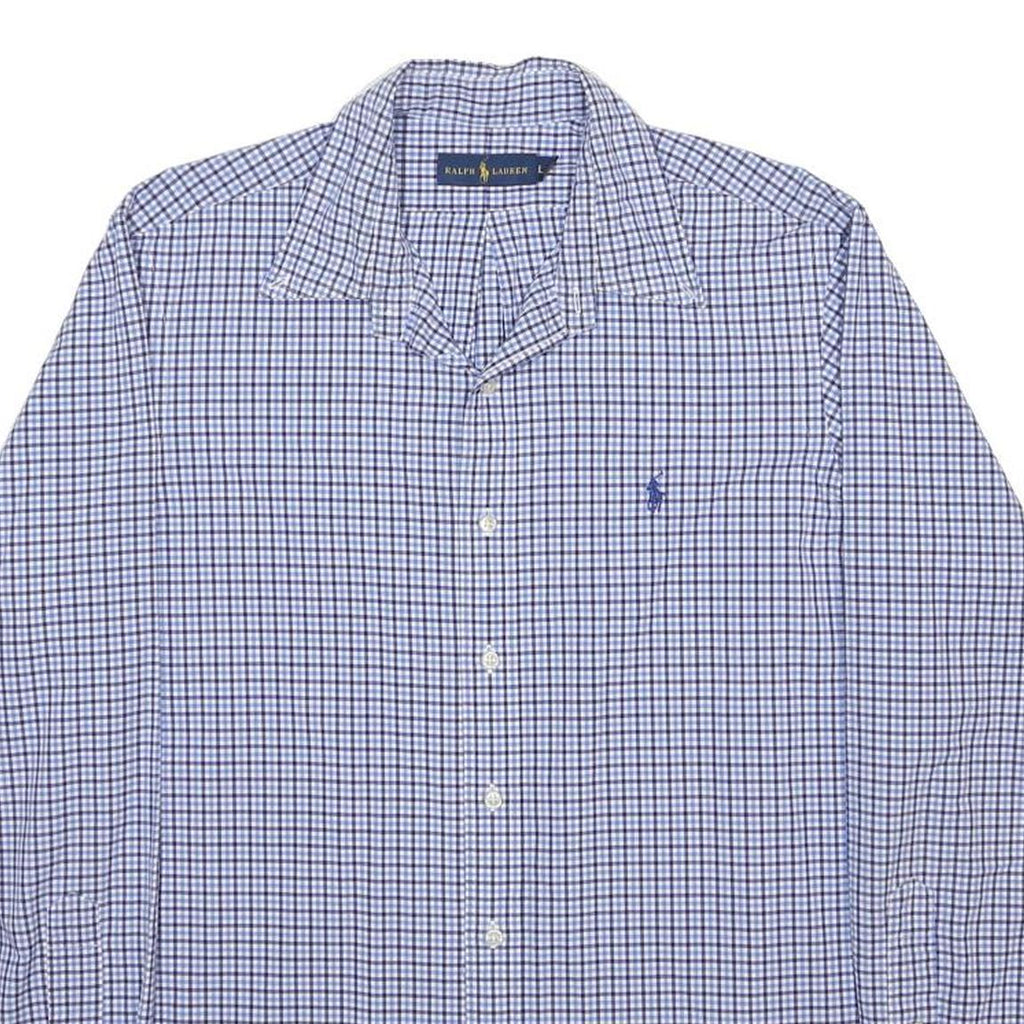 RALPH LAUREN Mens Blue Check Shirt L Cotton Classic Long Sleeve Button Collar