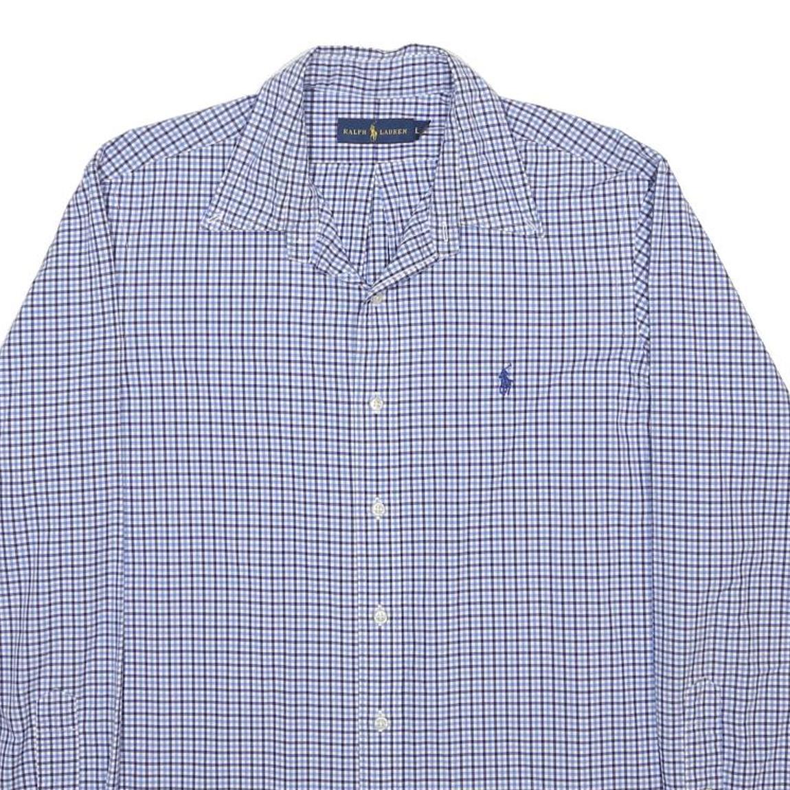 RALPH LAUREN Mens Blue Check Shirt L Cotton Classic Long Sleeve Button Collar