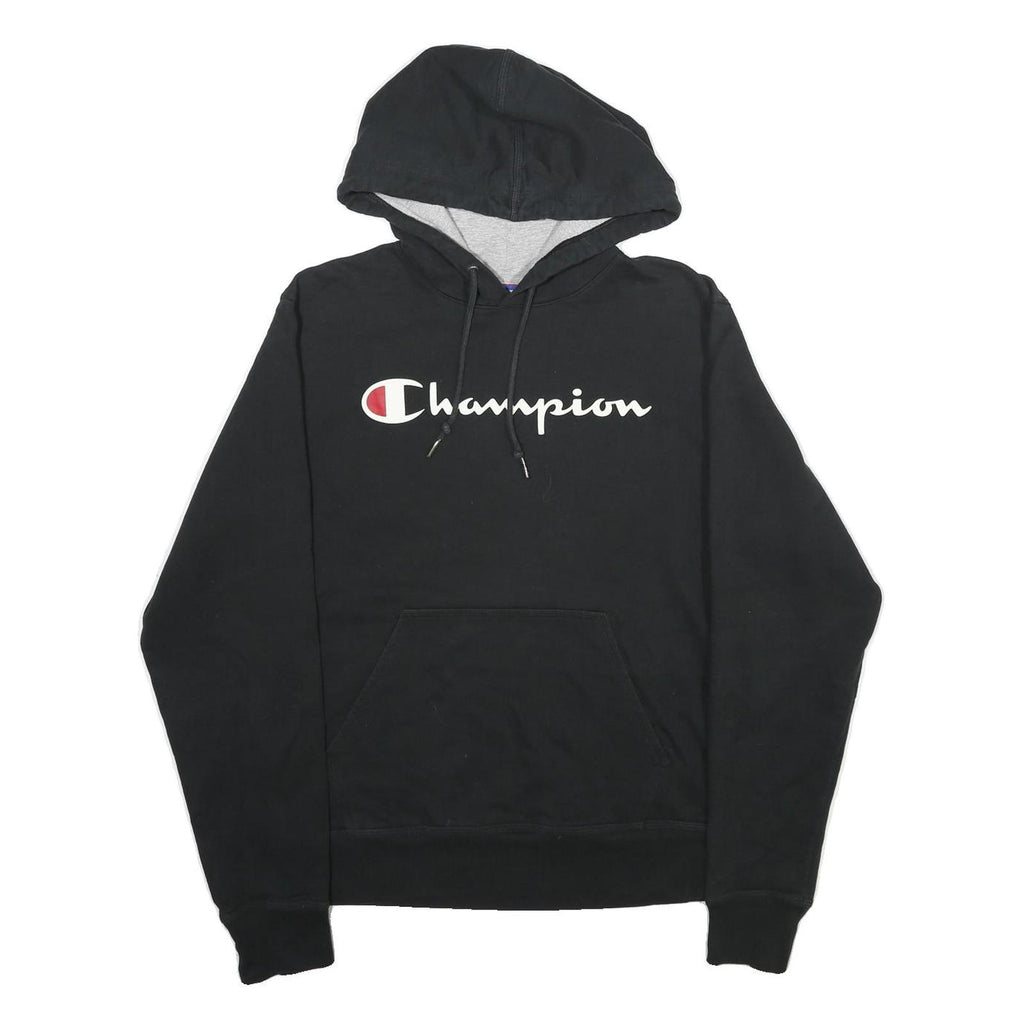 CHAMPION Mens Black Pullover Hoodie S Branded Logo Cotton Blend Casual