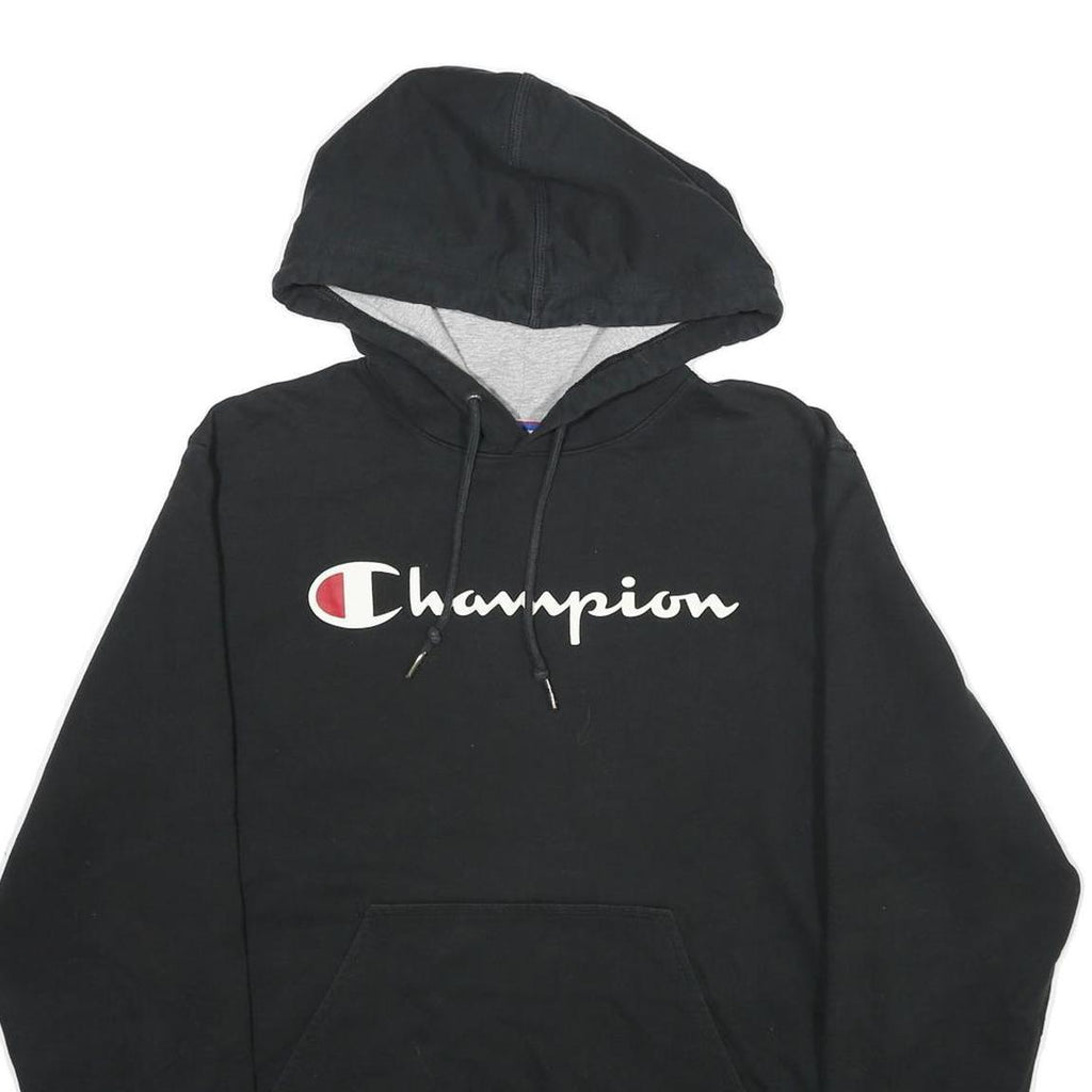 CHAMPION Mens Black Pullover Hoodie S Branded Logo Cotton Blend Casual