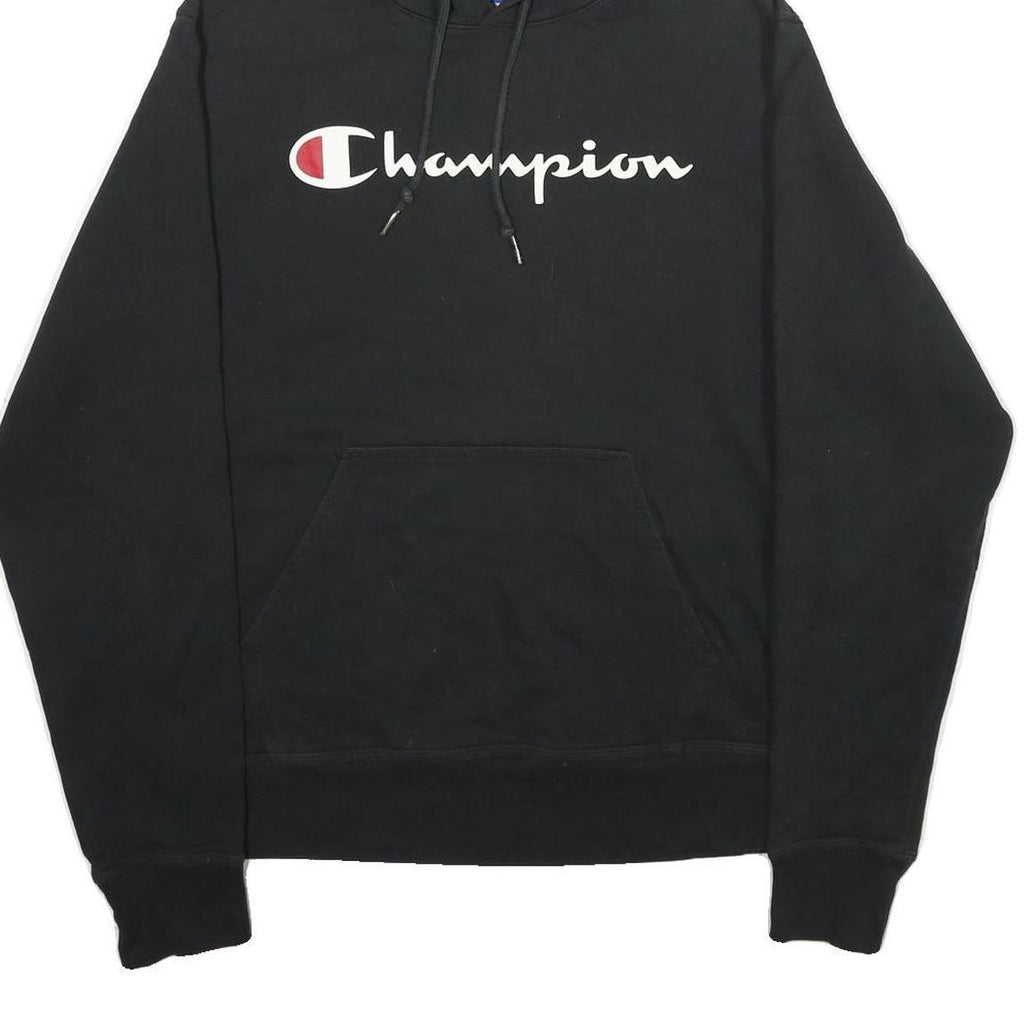CHAMPION Mens Black Pullover Hoodie S Branded Logo Cotton Blend Casual