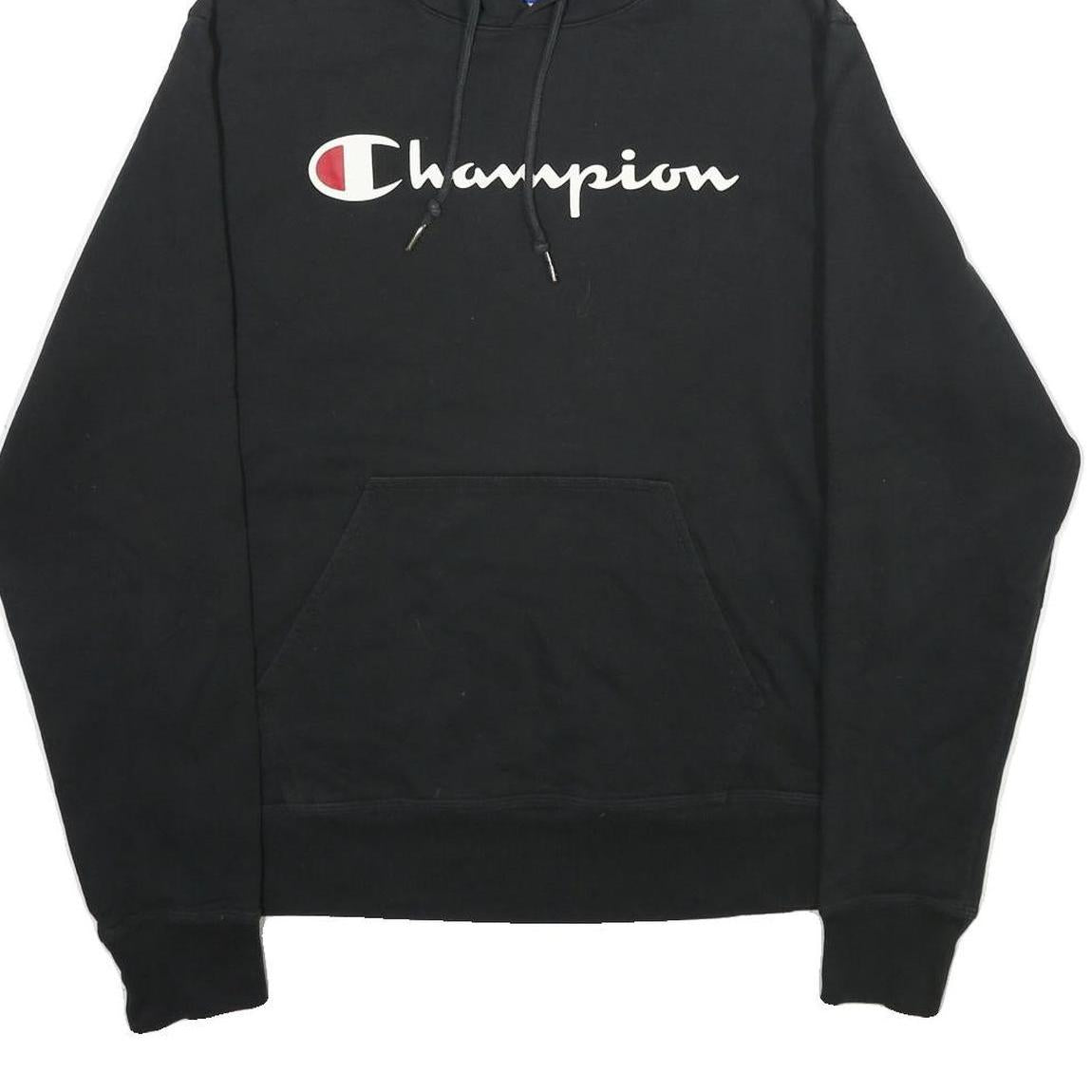 CHAMPION Mens Black Pullover Hoodie S Branded Logo Cotton Blend Casual
