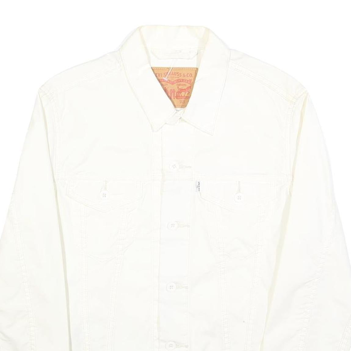 LEVI'S Womens White Button Jacket S Cotton Blend Plain Classic Casual Outerwear