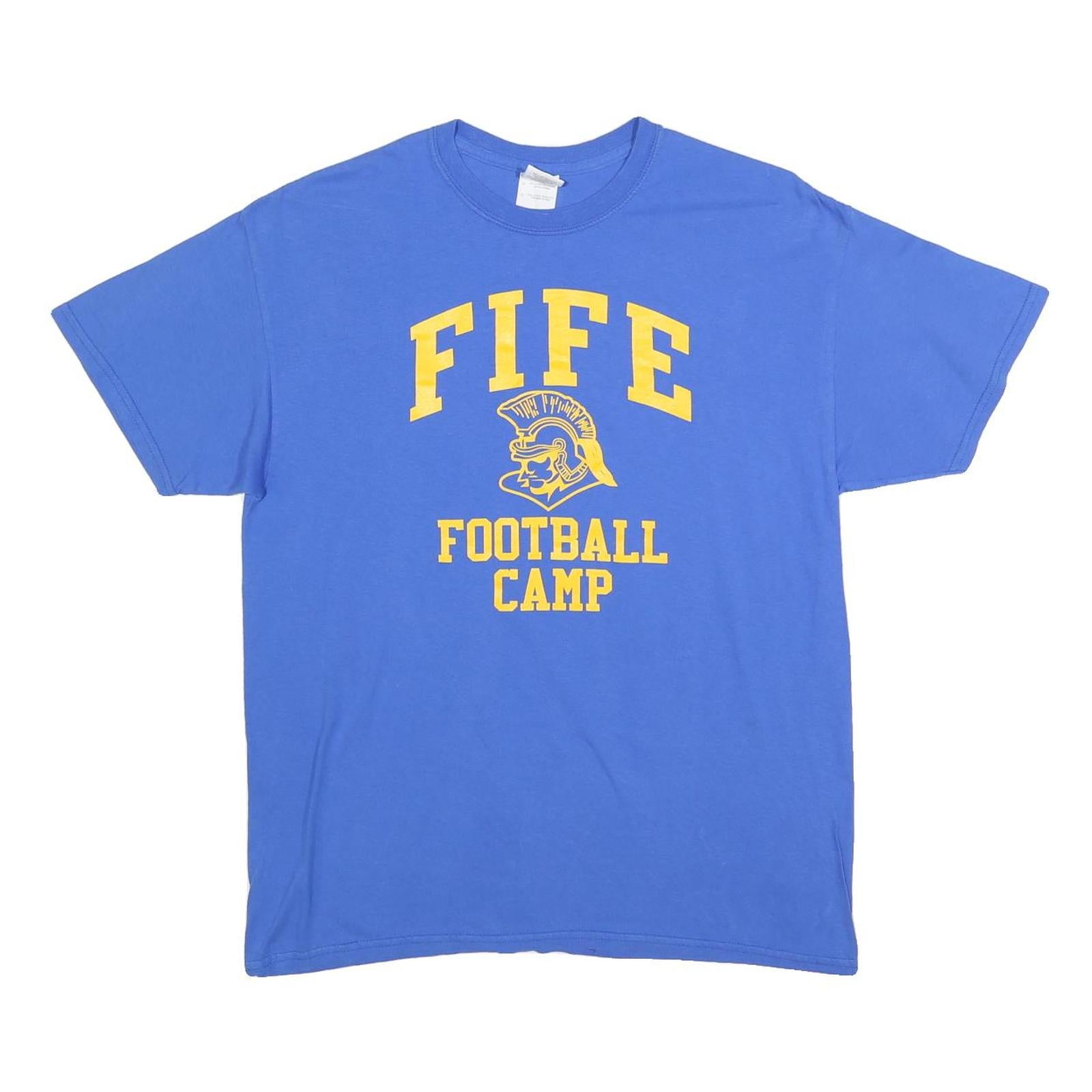 GILDAN Mens Blue Fife Football Camp T-Shirt L Short Sleeve Crew Neck Casual