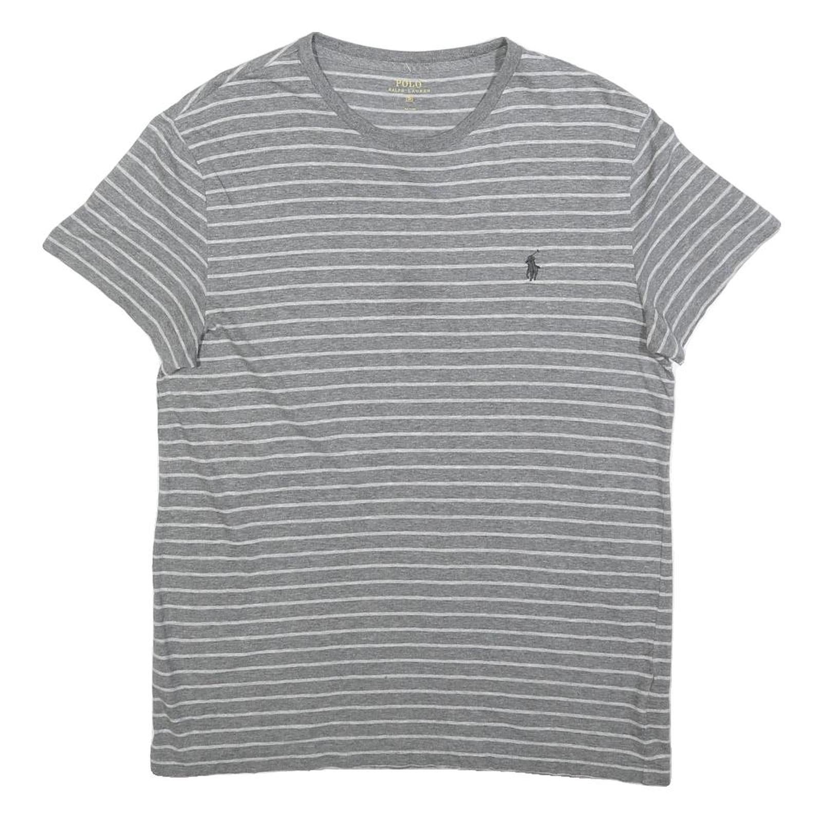 POLO RALPH LAUREN Mens Grey & White Stripe Short Sleeve Crew Neck T-Shirt S