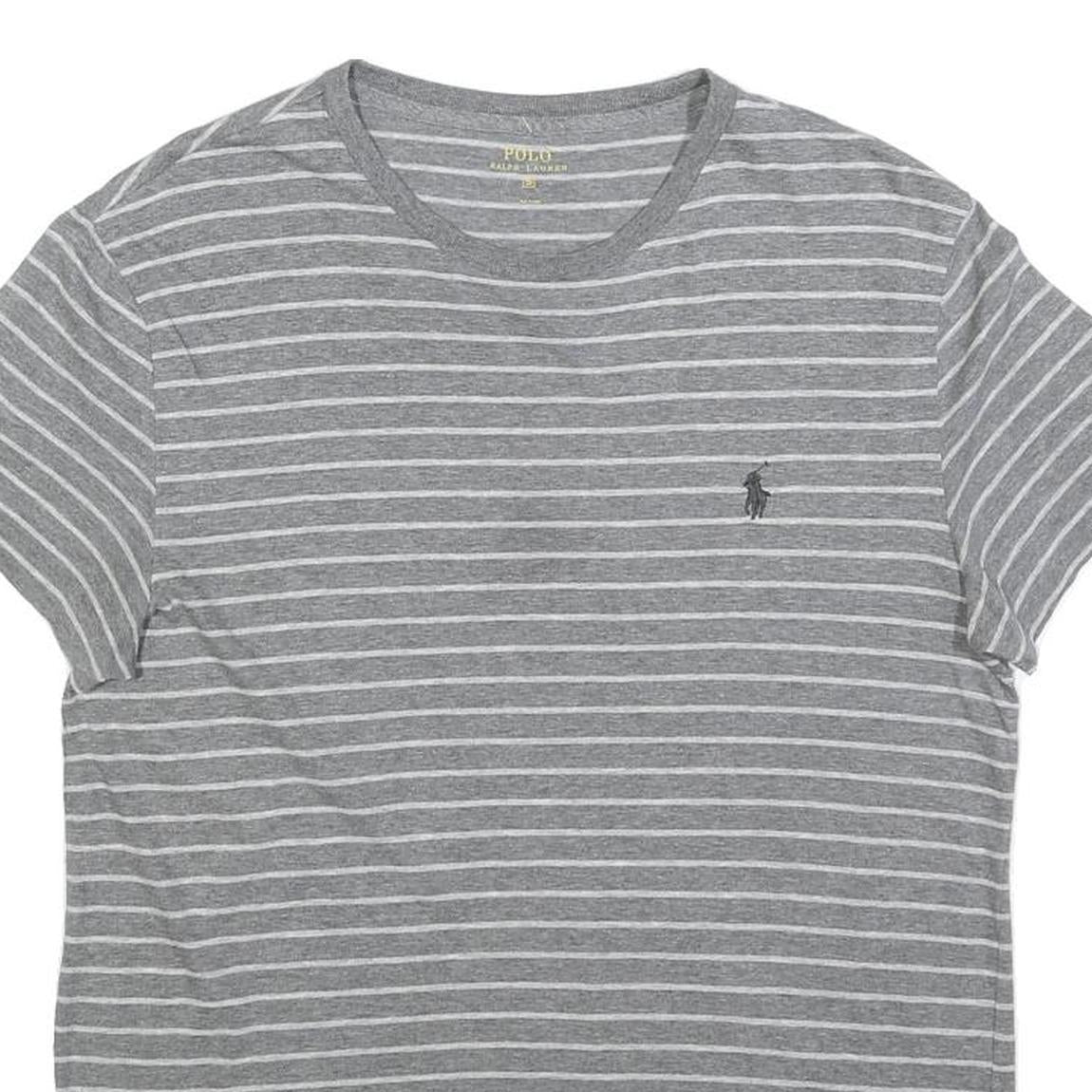 POLO RALPH LAUREN Mens Grey & White Stripe Short Sleeve Crew Neck T-Shirt S