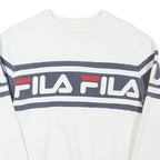 FILA Mens White & Navy Blue Crew Neck S Logo Sweatshirt Cotton Blend
