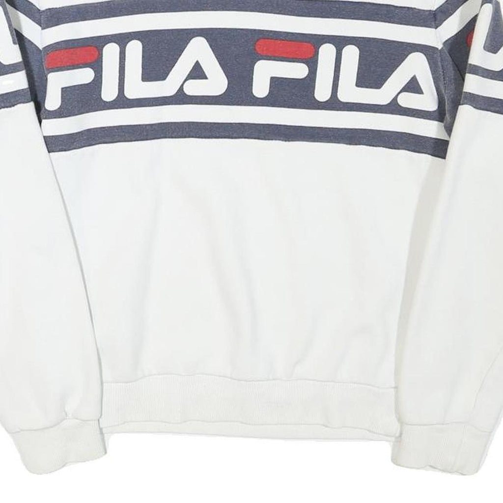 FILA Mens White & Navy Blue Crew Neck S Logo Sweatshirt Cotton Blend