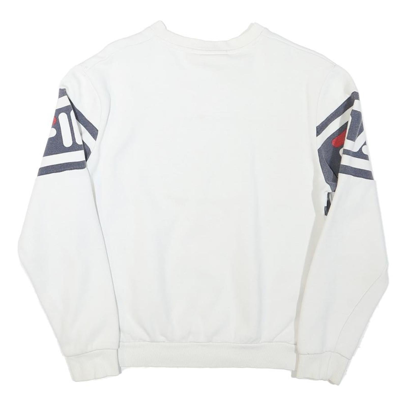 FILA Mens White & Navy Blue Crew Neck S Logo Sweatshirt Cotton Blend