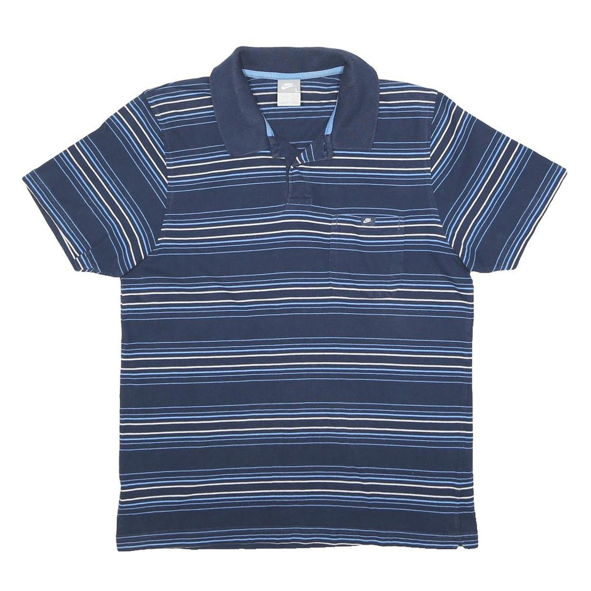 NIKE Mens Blue & White Striped Short Sleeve Polo Shirt L Cotton Pocket