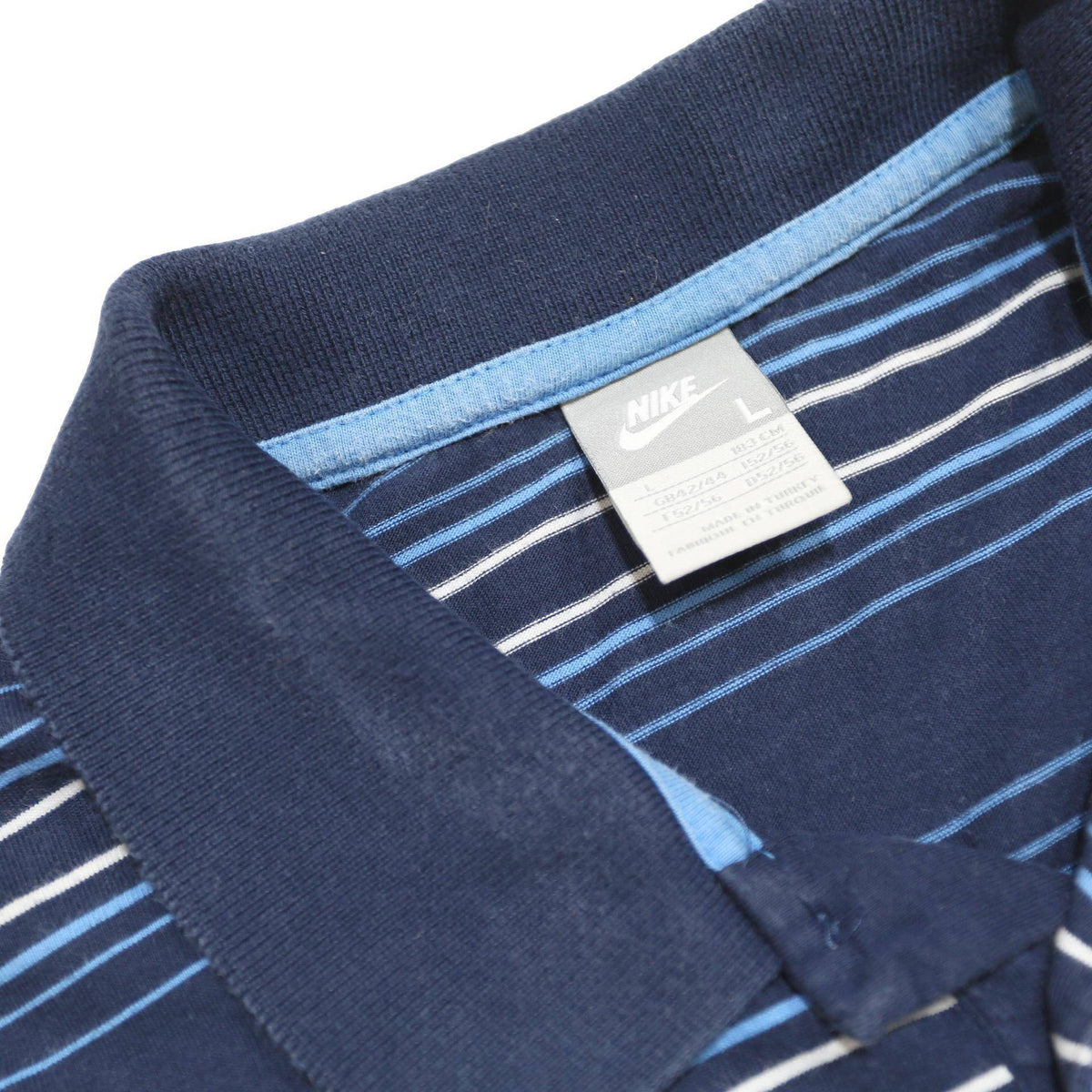 NIKE Mens Blue & White Striped Short Sleeve Polo Shirt L Cotton Pocket