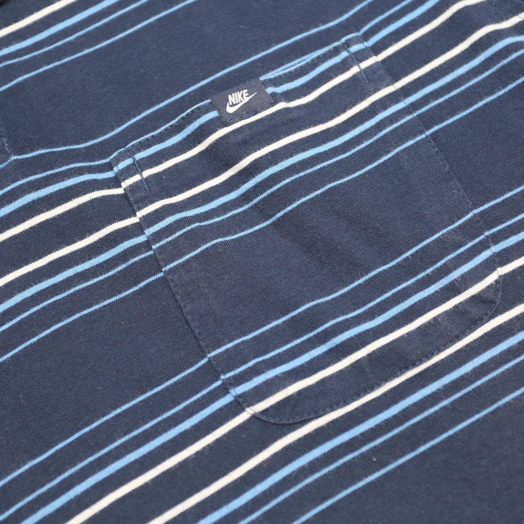 NIKE Mens Blue & White Striped Short Sleeve Polo Shirt L Cotton Pocket