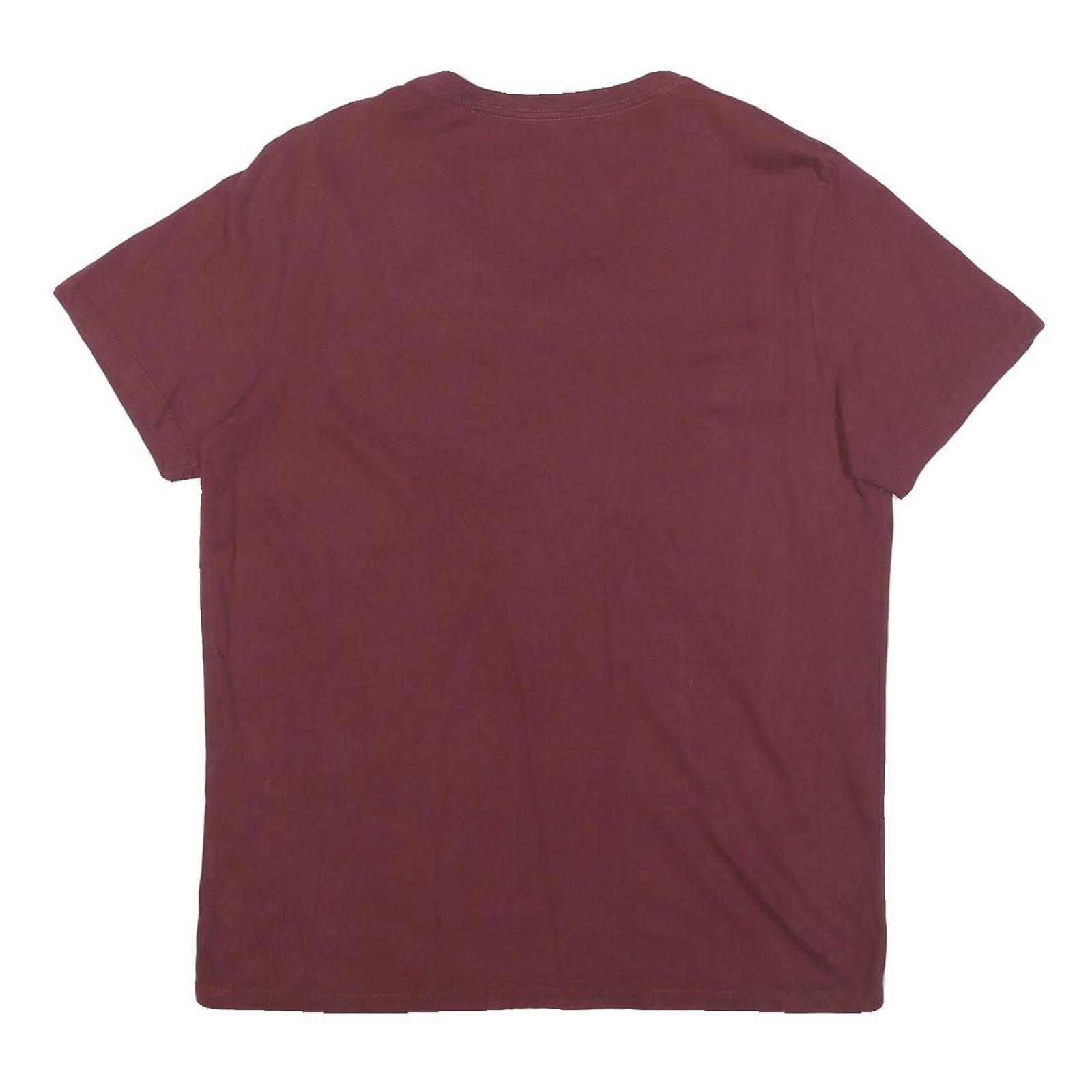 GUESS Mens Maroon Graphic T-Shirt L Short Sleeve V-Neck Cotton Blend Casual