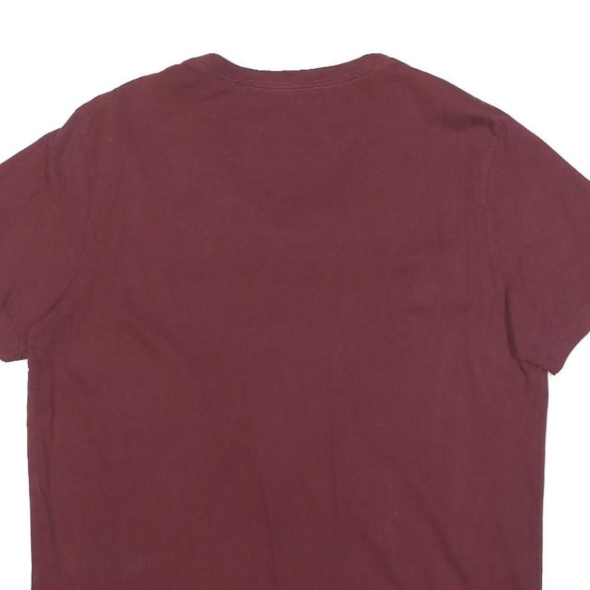 GUESS Mens Maroon Graphic T-Shirt L Short Sleeve V-Neck Cotton Blend Casual