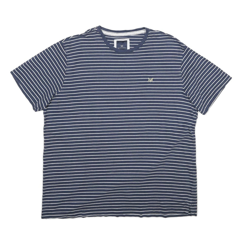 CREW CLOTHING Mens Blue & White Striped T-Shirt 2XL Short Sleeve Crew Neck
