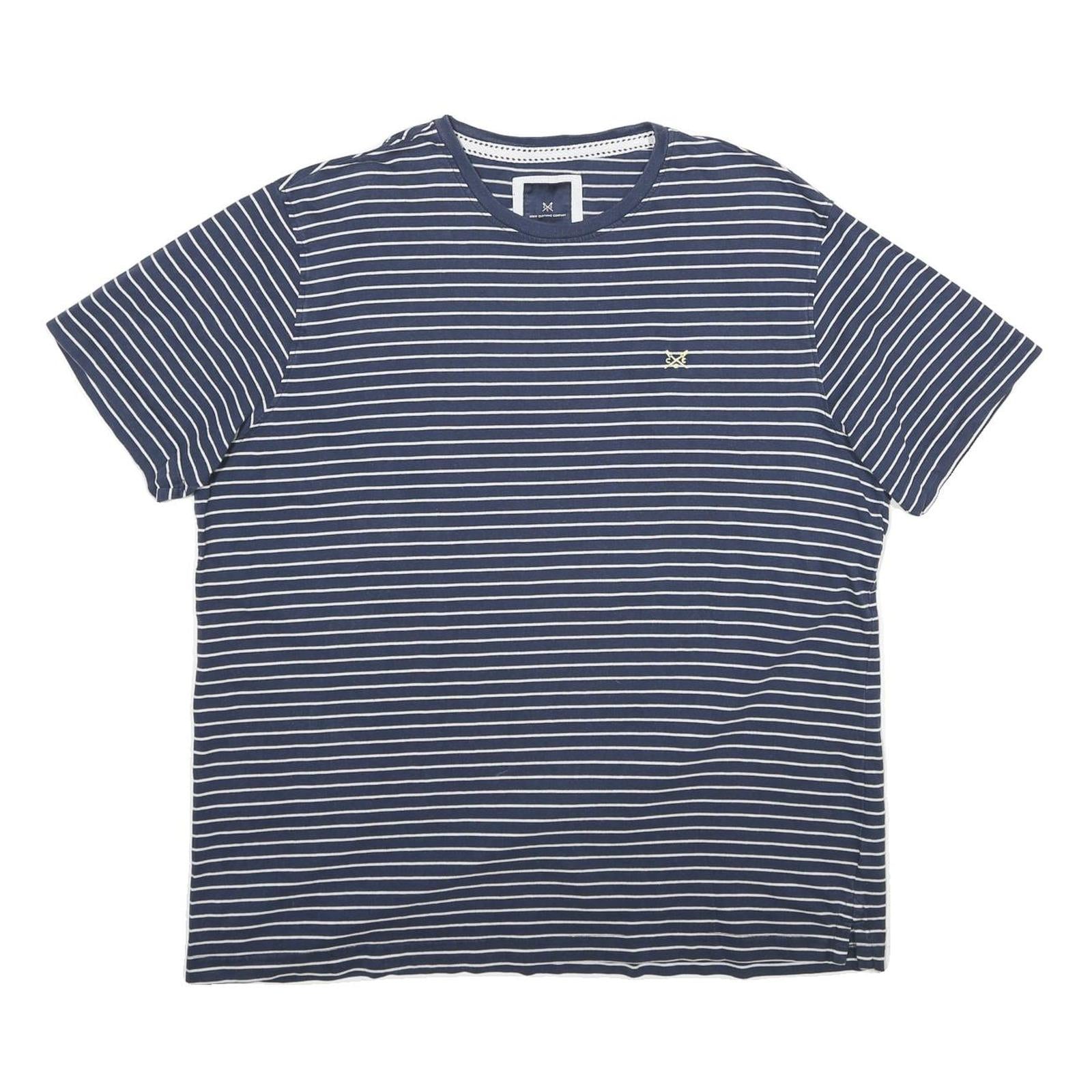 CREW CLOTHING Mens Blue & White Striped T-Shirt 2XL Short Sleeve Crew Neck