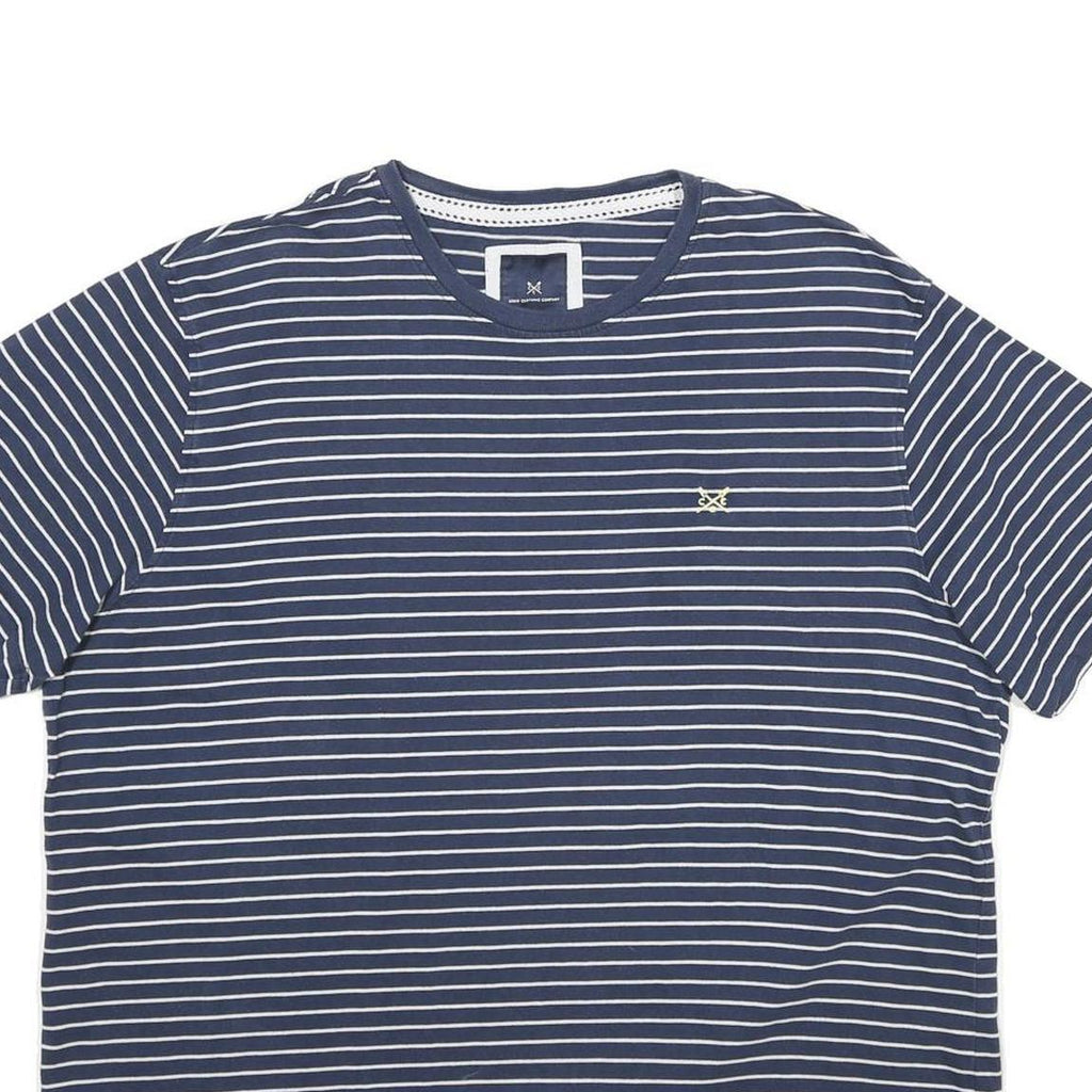 CREW CLOTHING Mens Blue & White Striped T-Shirt 2XL Short Sleeve Crew Neck