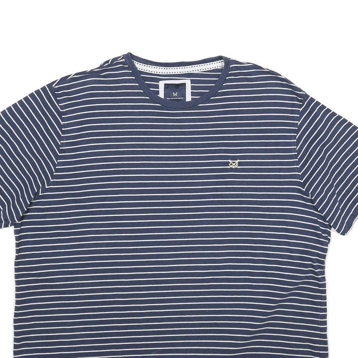 CREW CLOTHING Mens Blue & White Striped T-Shirt 2XL Short Sleeve Crew Neck