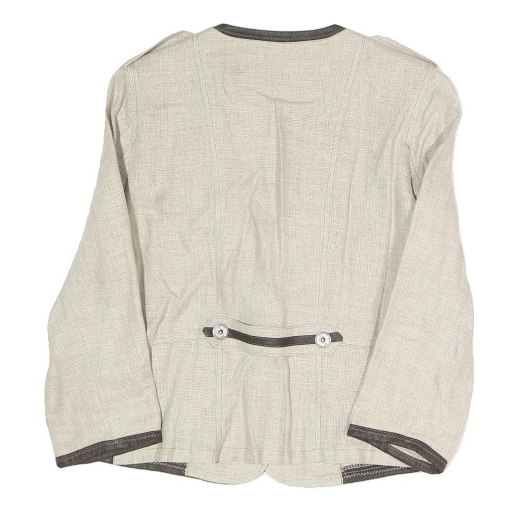 CINOCHE Womens Beige Cotton Blend Button Jacket S Contrast Trim Tailored