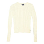 AMERICAN EAGLE Womens Cream Patterned Cable Knit Crew Neck Jumper XS Cotton
