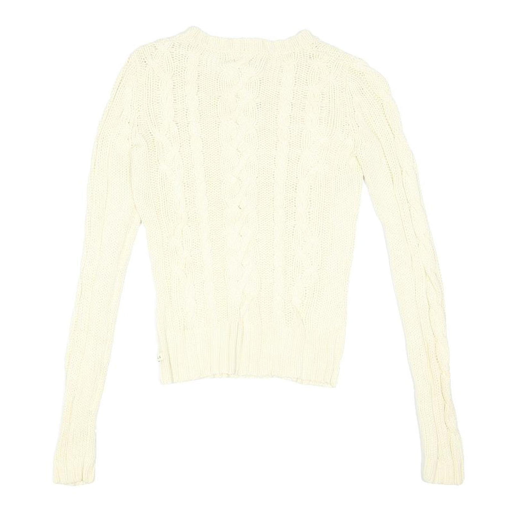 AMERICAN EAGLE Womens Cream Patterned Cable Knit Crew Neck Jumper XS Cotton