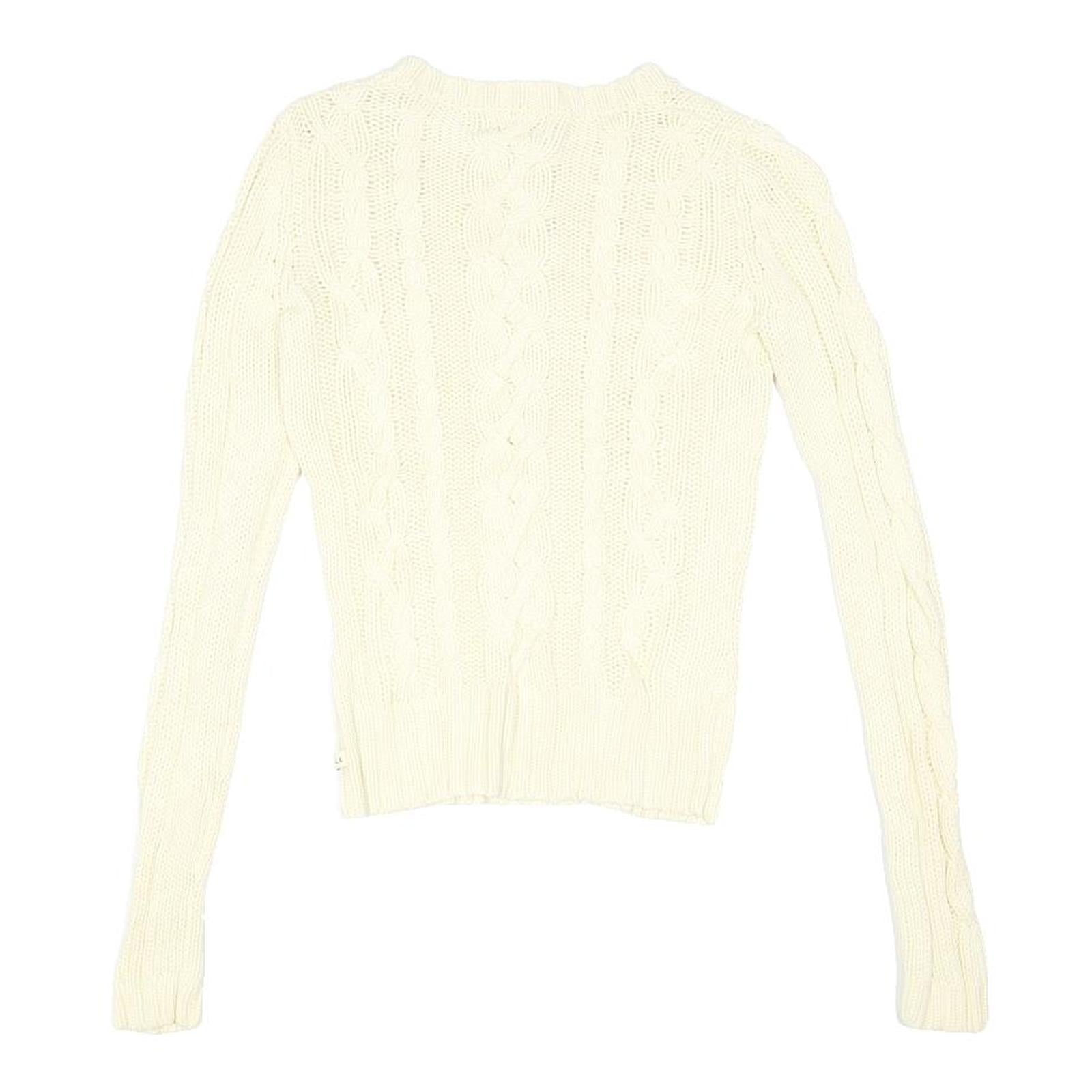 AMERICAN EAGLE Womens Cream Patterned Cable Knit Crew Neck Jumper XS Cotton