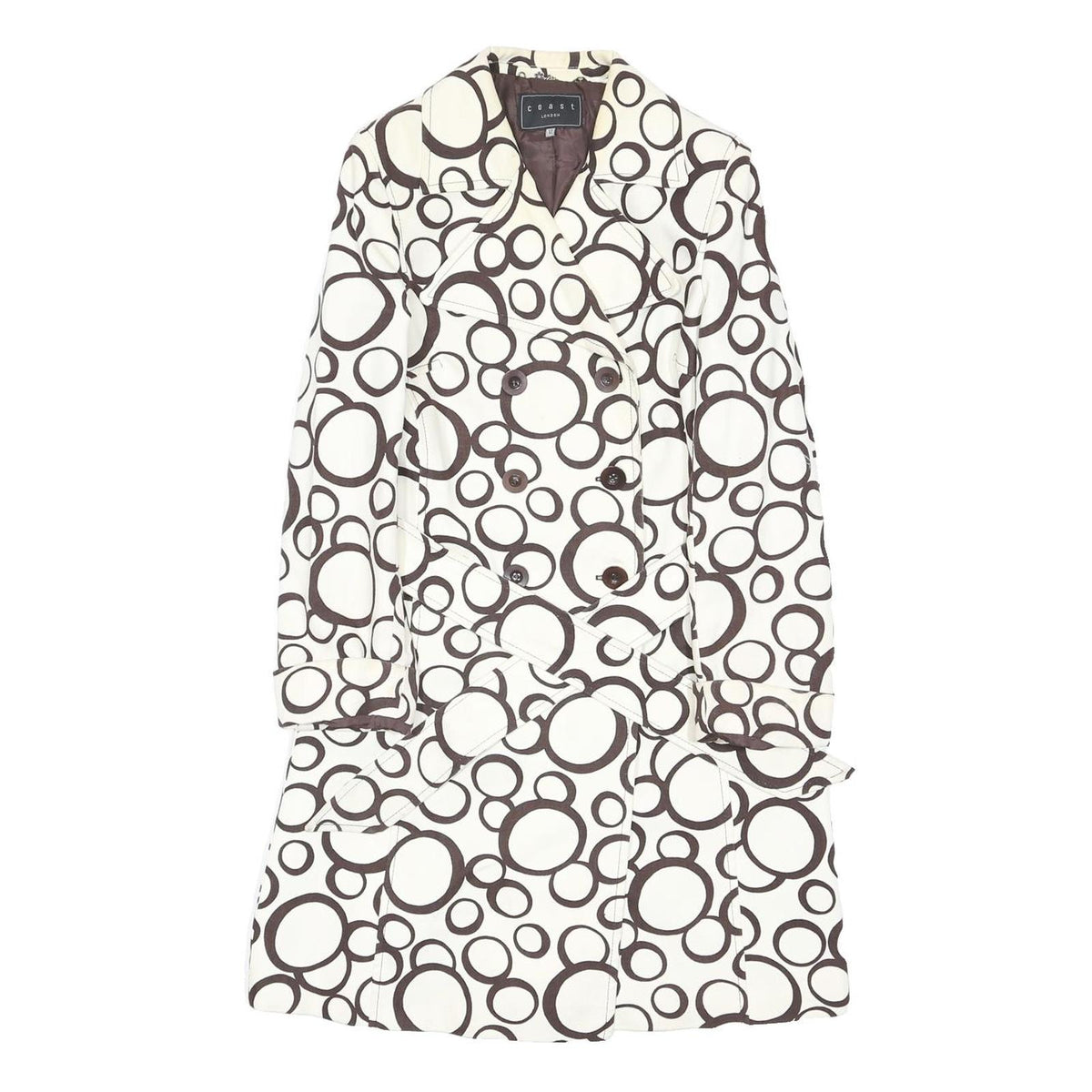 COAST Womens Cream & Brown Geometric Print Jacket UK 12 Cotton Blend Button
